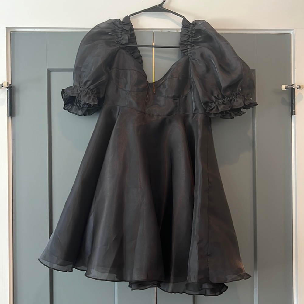 Selkie Puff Dress with corset top - black